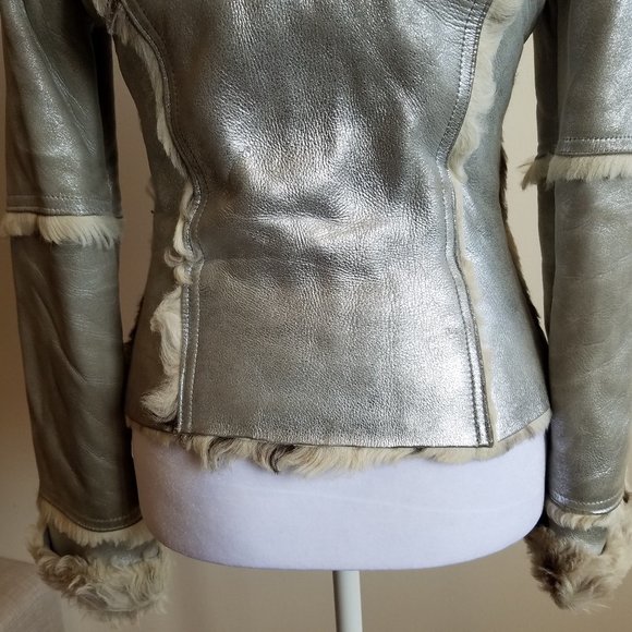 Dolce & Gabbana Italian Silver Leather Coat Jacket Size 24 / 38 - Picture 6 of 16